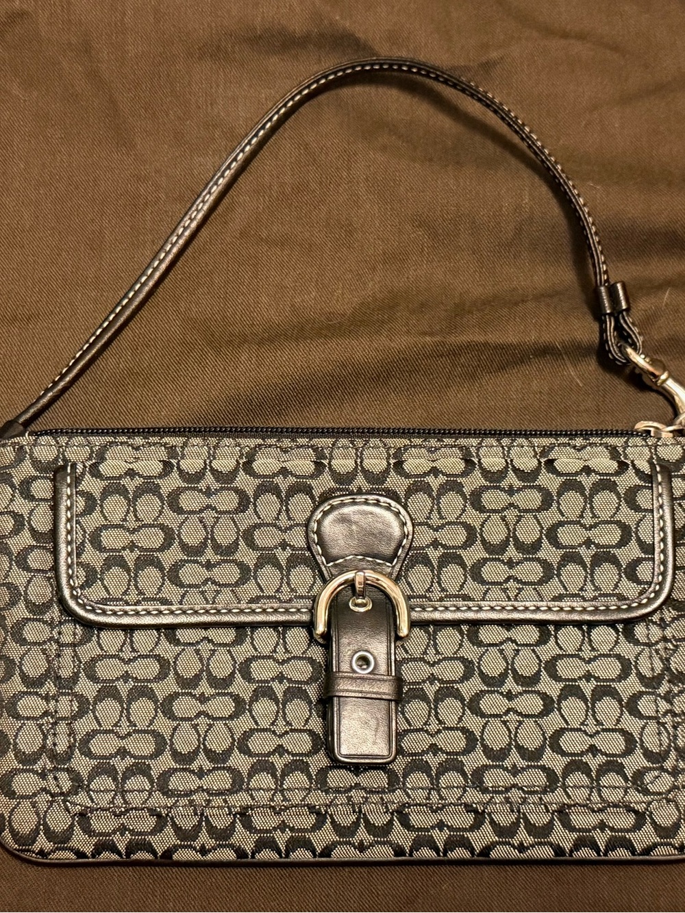 Coach Metallic Gray Signature Jacquard Top-Handle Wristlet